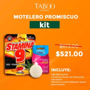 Kit Motelero Promiscuo - CBD Bath Bomb, Condones Durex con lubricante retardante, Stamina 9 (Potencializador sexual)